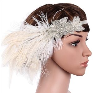 1920s Peacock Feather  Headband With Ribbon
